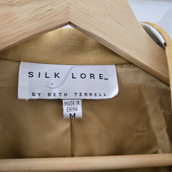 Vtg Silk Lore Blazer Jacket Medium Butterscotch Tan Safari Utility Retro Silk - Picture 3 of 14